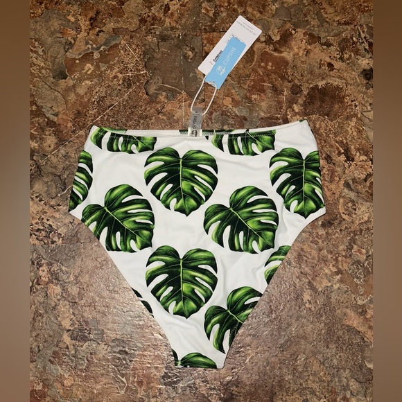 CUPSHE Women's High Waisted Tropical Leaves Bikini Bottom Size Medium - Picture 2 of 4